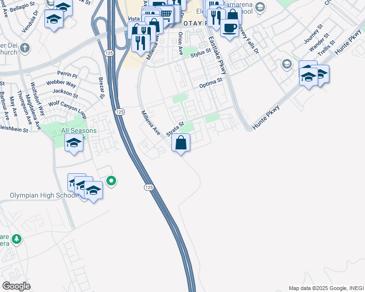 map of restaurants, bars, coffee shops, grocery stores, and more near 1715 Millenia Avenue in Chula Vista