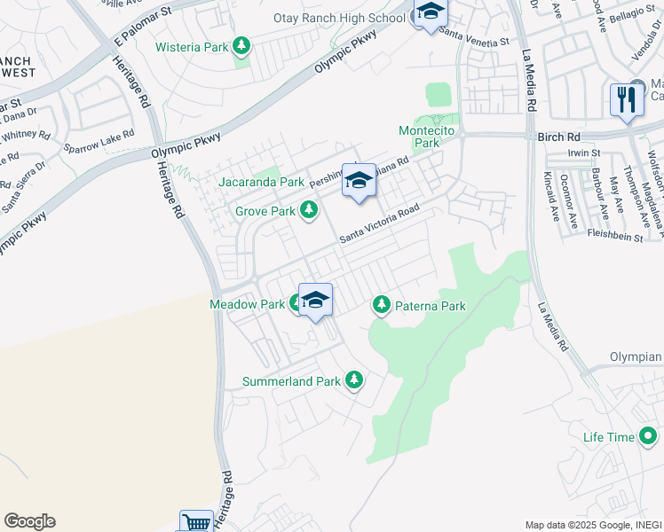 map of restaurants, bars, coffee shops, grocery stores, and more near 1312 Keck Road in Chula Vista