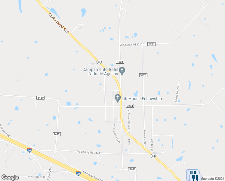 map of restaurants, bars, coffee shops, grocery stores, and more near Austin Street in Wills Point