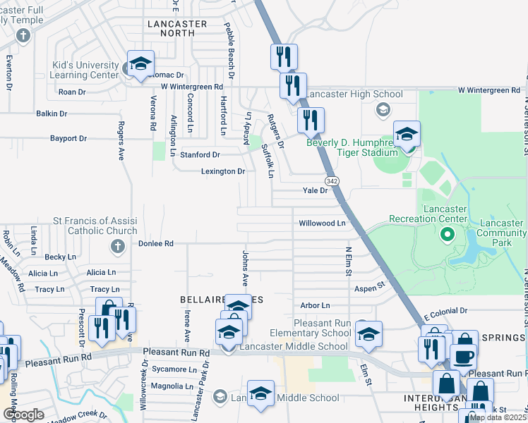 map of restaurants, bars, coffee shops, grocery stores, and more near 812 Colgate Drive in Lancaster