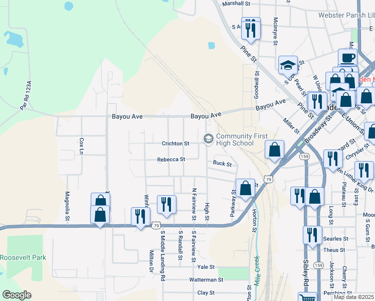 map of restaurants, bars, coffee shops, grocery stores, and more near 515 Quarles Street in Minden