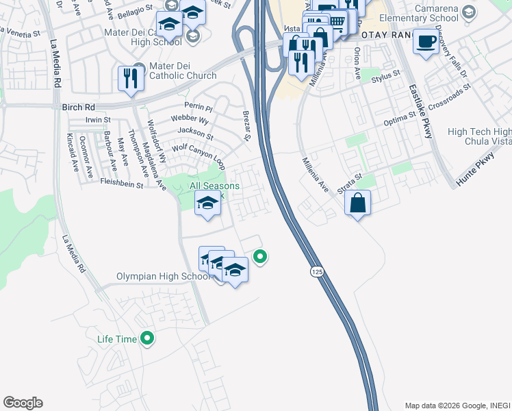 map of restaurants, bars, coffee shops, grocery stores, and more near 1824 Cyan Lane in Chula Vista