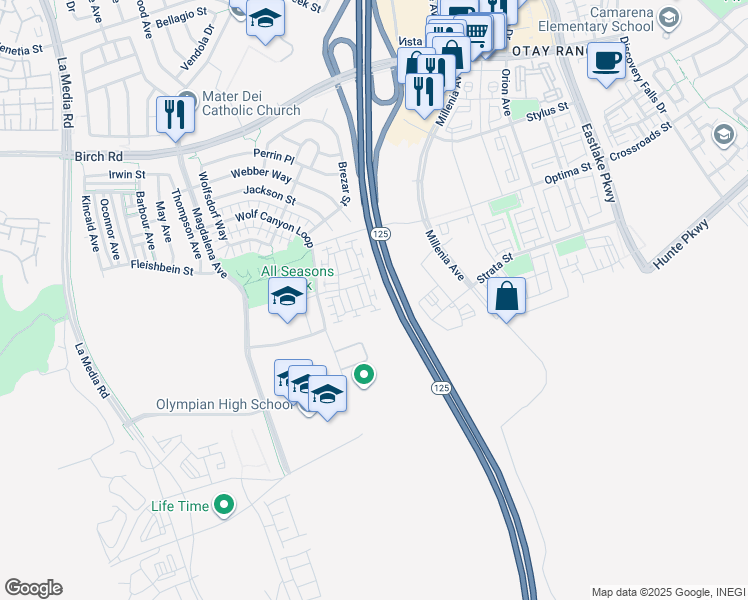 map of restaurants, bars, coffee shops, grocery stores, and more near 1824 Mosaic Street in Chula Vista