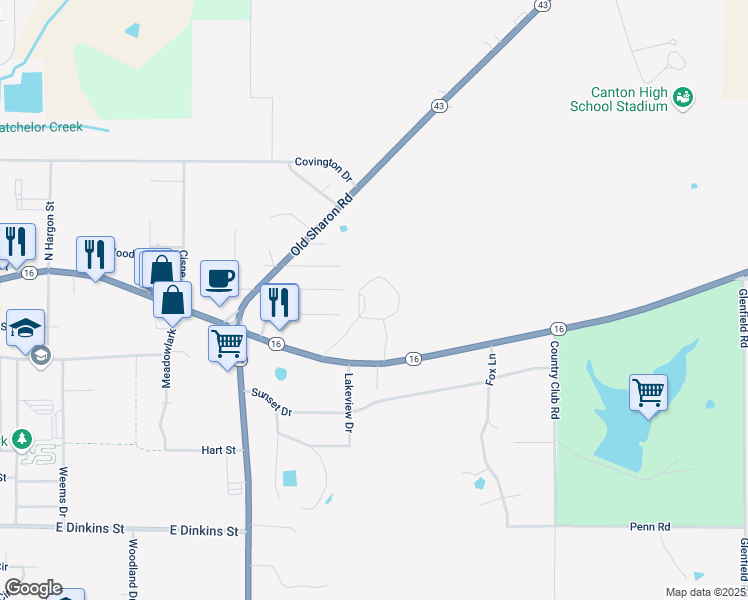 map of restaurants, bars, coffee shops, grocery stores, and more near 1347 McDonald Avenue in Canton