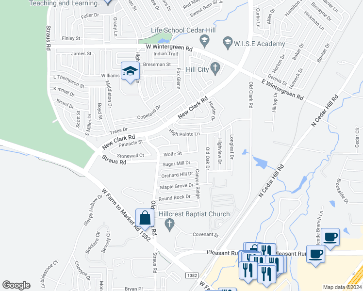 map of restaurants, bars, coffee shops, grocery stores, and more near 308 Sierra Way in Cedar Hill