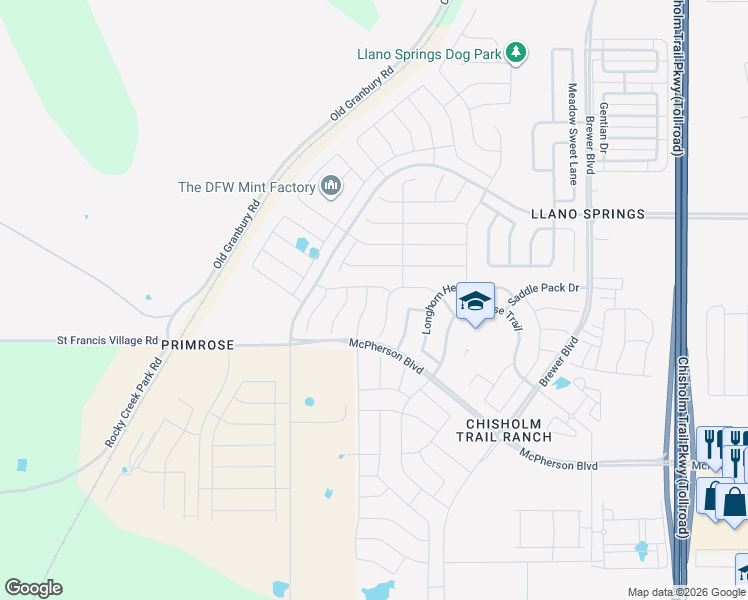 map of restaurants, bars, coffee shops, grocery stores, and more near 8816 Treehouse Court in Fort Worth