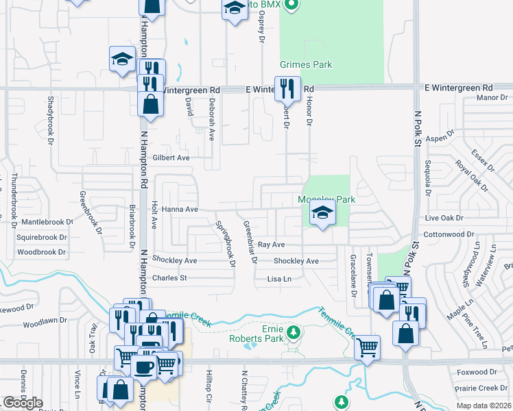 map of restaurants, bars, coffee shops, grocery stores, and more near 309 Stoney Creek Drive in DeSoto