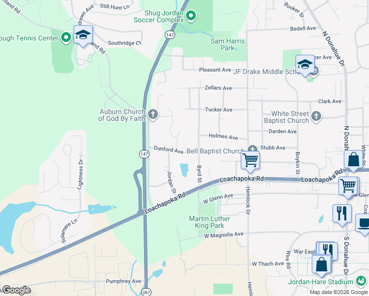 map of restaurants, bars, coffee shops, grocery stores, and more near 1118 Dunford Avenue in Auburn
