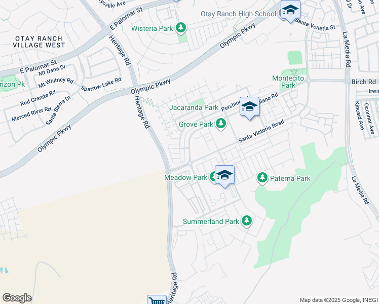 map of restaurants, bars, coffee shops, grocery stores, and more near 1630 Paseo Monti in Chula Vista