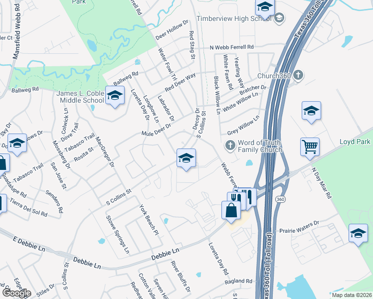 map of restaurants, bars, coffee shops, grocery stores, and more near 7802 Decoy Court in Arlington