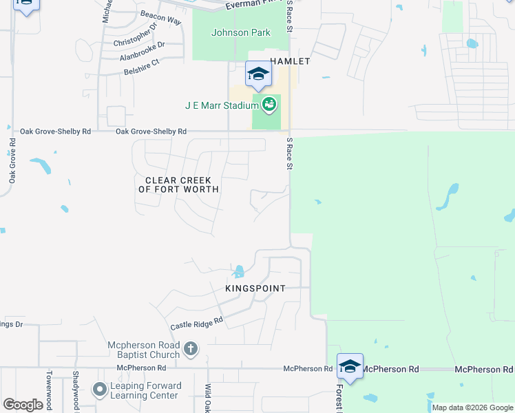 map of restaurants, bars, coffee shops, grocery stores, and more near 9700 South Race Street in Fort Worth