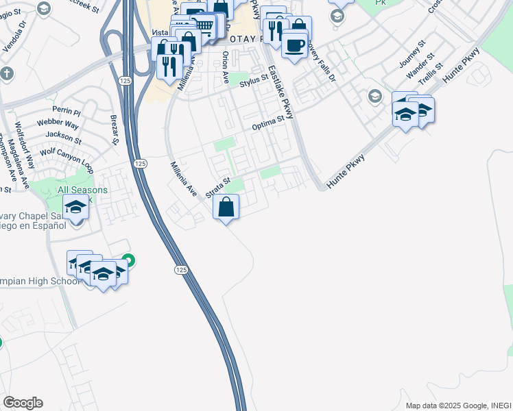 map of restaurants, bars, coffee shops, grocery stores, and more near 2056 Callisto Terrace in Chula Vista
