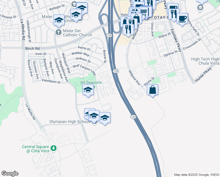 map of restaurants, bars, coffee shops, grocery stores, and more near 1813 Cyan Lane in Chula Vista
