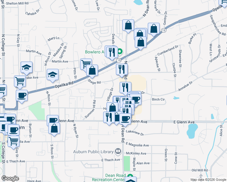 map of restaurants, bars, coffee shops, grocery stores, and more near 665 Florence Drive in Auburn