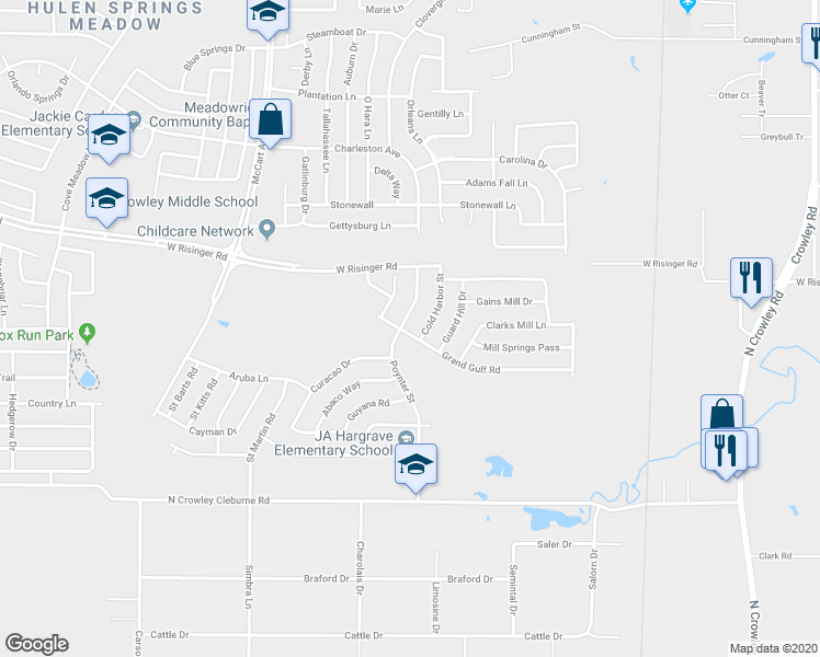 map of restaurants, bars, coffee shops, grocery stores, and more near 8837 Irish Bend Drive in Fort Worth