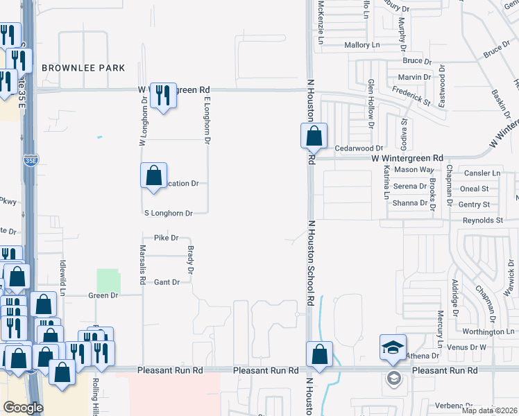 map of restaurants, bars, coffee shops, grocery stores, and more near 2105 North Houston School Road in Lancaster