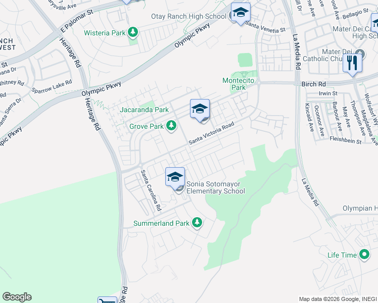 map of restaurants, bars, coffee shops, grocery stores, and more near 1720 Santa Ivy Avenue in Chula Vista