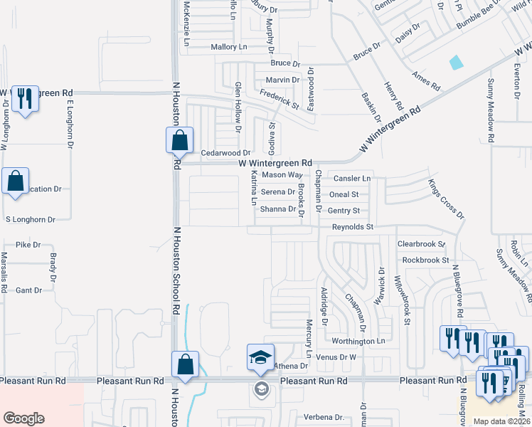 map of restaurants, bars, coffee shops, grocery stores, and more near 1839 Shanna Drive in Lancaster
