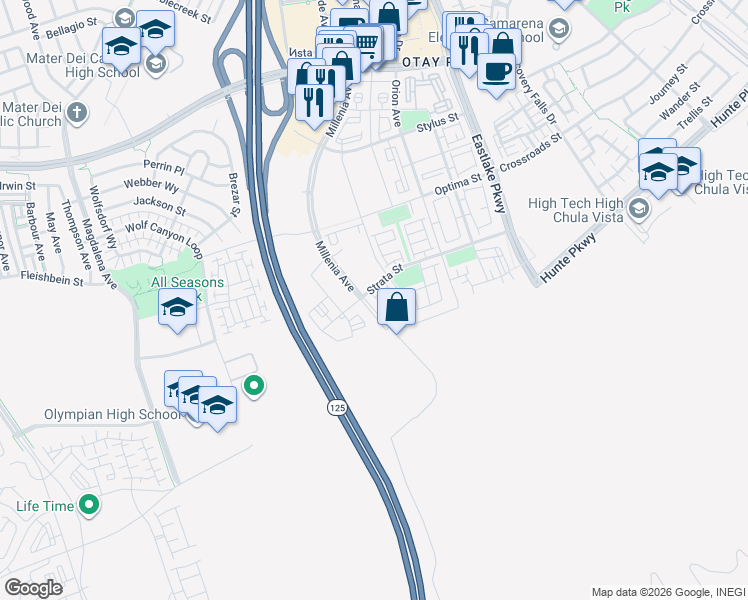 map of restaurants, bars, coffee shops, grocery stores, and more near 7 Hyde Terrace in Chula Vista