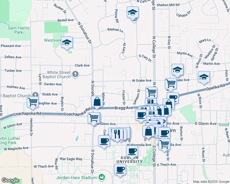 map of restaurants, bars, coffee shops, grocery stores, and more near 318 Canton Avenue in Auburn