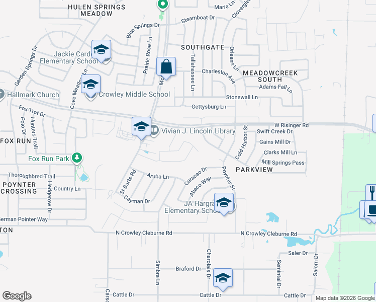 map of restaurants, bars, coffee shops, grocery stores, and more near 3212 Quiet Valley Road in Fort Worth