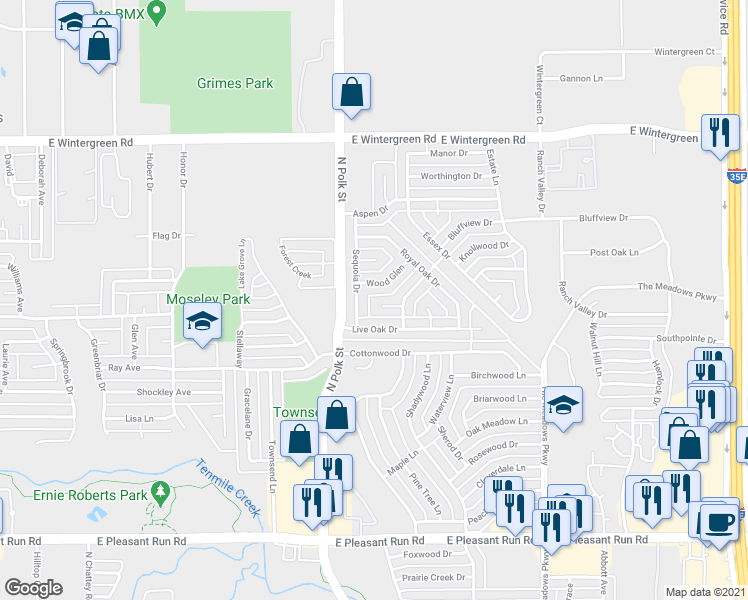 map of restaurants, bars, coffee shops, grocery stores, and more near 811 Timberline Court in DeSoto