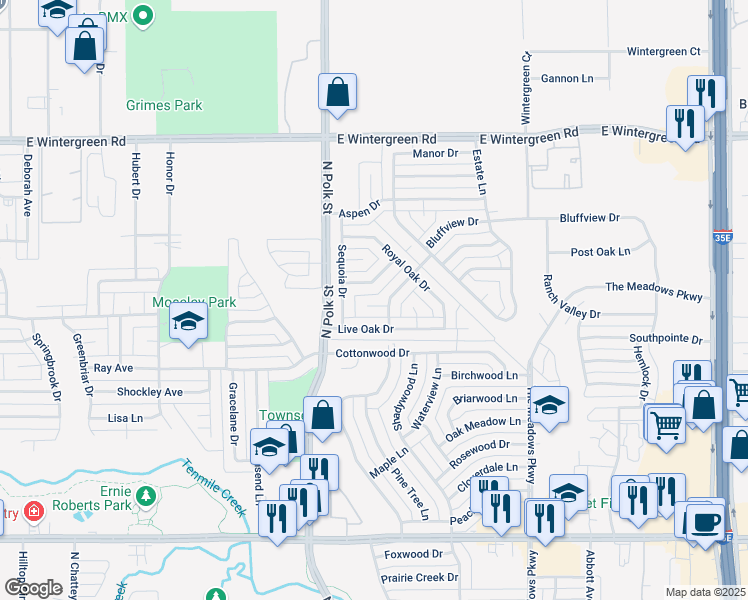 map of restaurants, bars, coffee shops, grocery stores, and more near 811 Timberline Court in DeSoto