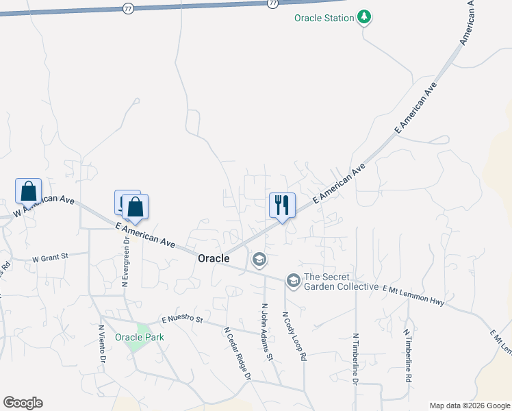 map of restaurants, bars, coffee shops, grocery stores, and more near 1015 East Logan Street in Oracle