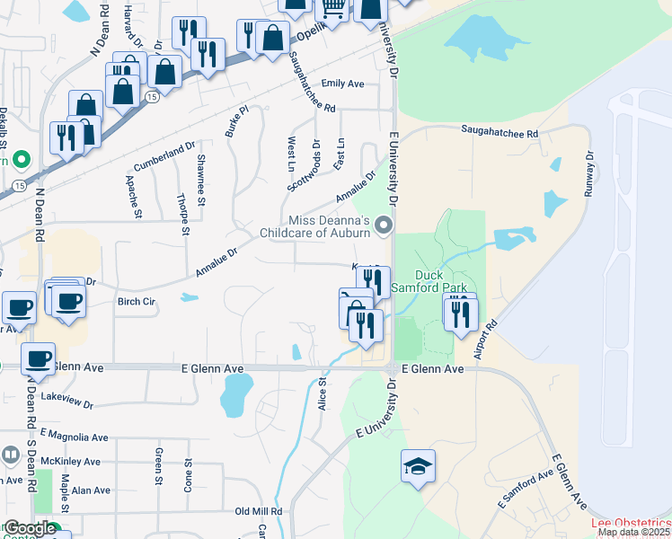 map of restaurants, bars, coffee shops, grocery stores, and more near 1384 Kent Drive in Auburn