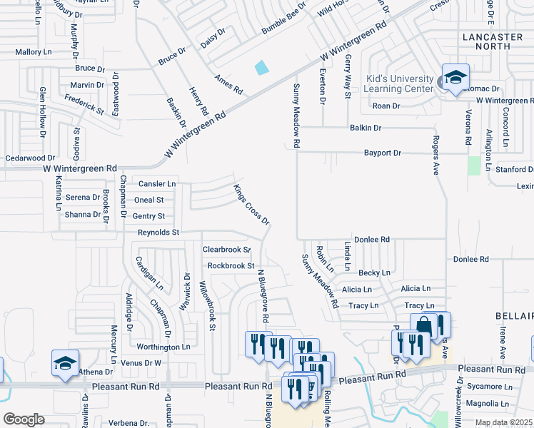 map of restaurants, bars, coffee shops, grocery stores, and more near 1812 Kings Cross Drive in Lancaster