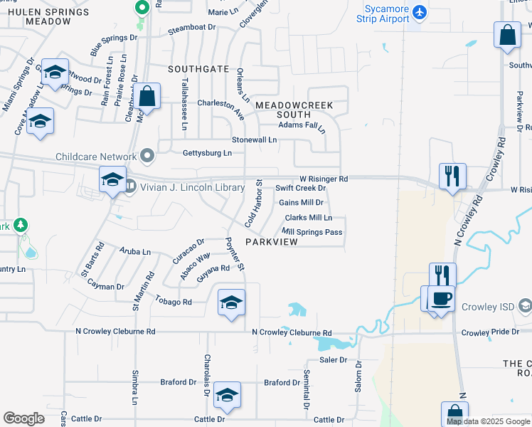 map of restaurants, bars, coffee shops, grocery stores, and more near 8904 Cold Harbor Street in Fort Worth