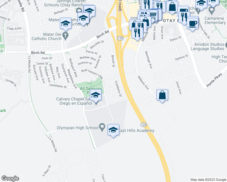 map of restaurants, bars, coffee shops, grocery stores, and more near 1824 Mosaic Street in Chula Vista