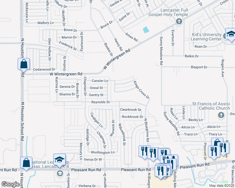 map of restaurants, bars, coffee shops, grocery stores, and more near 1566 Knotingham Drive in Lancaster