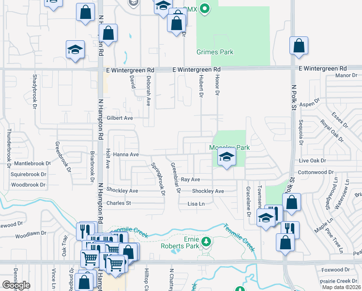 map of restaurants, bars, coffee shops, grocery stores, and more near 309 Stoney Creek Drive in DeSoto