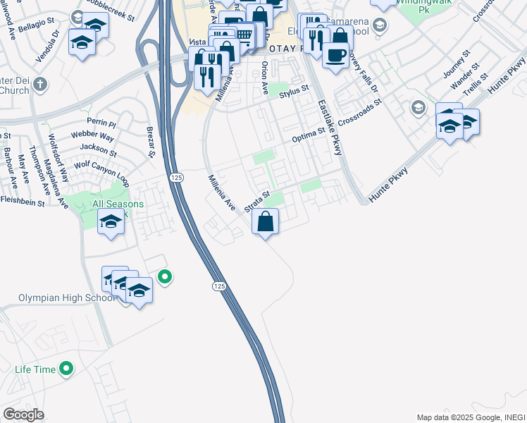 map of restaurants, bars, coffee shops, grocery stores, and more near 1905 Soho Lane in Chula Vista