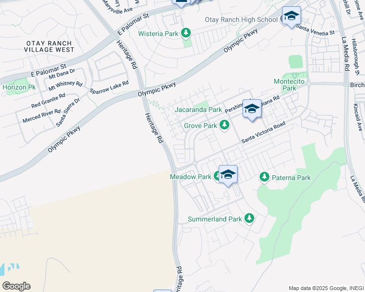 map of restaurants, bars, coffee shops, grocery stores, and more near 1227 Mason Road in Chula Vista