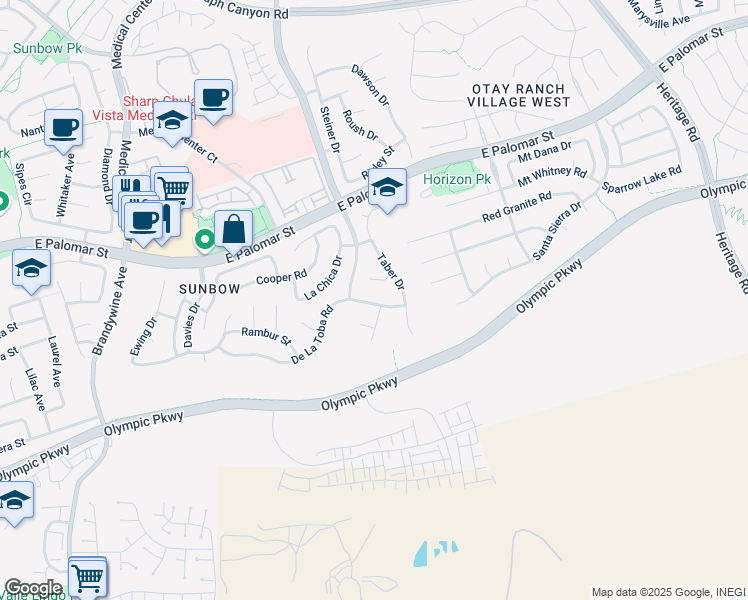 map of restaurants, bars, coffee shops, grocery stores, and more near 842 De La Toba Road in Chula Vista
