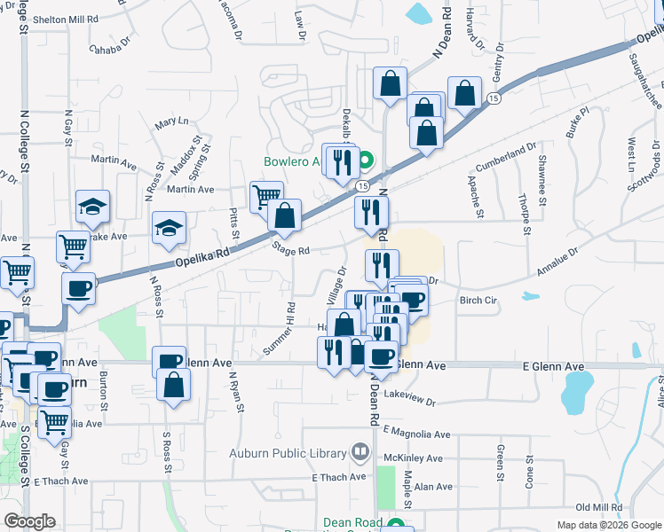map of restaurants, bars, coffee shops, grocery stores, and more near 665 Florence Drive in Auburn