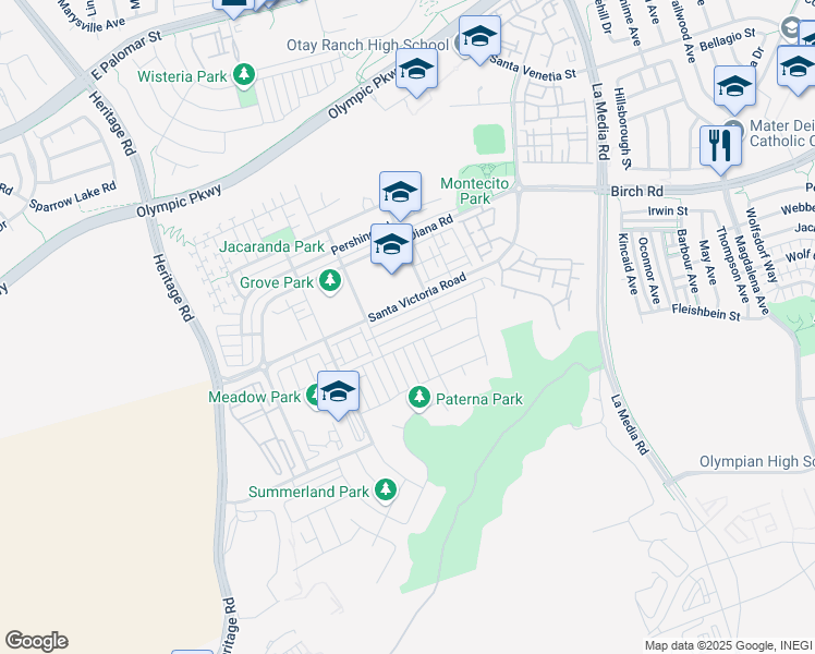 map of restaurants, bars, coffee shops, grocery stores, and more near 1362 Ortega Street in Chula Vista