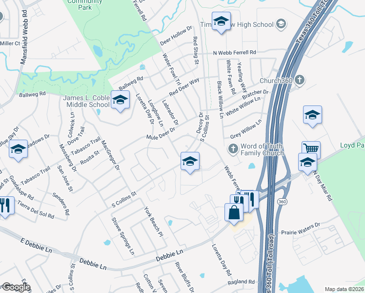 map of restaurants, bars, coffee shops, grocery stores, and more near 7802 Decoy Court in Arlington