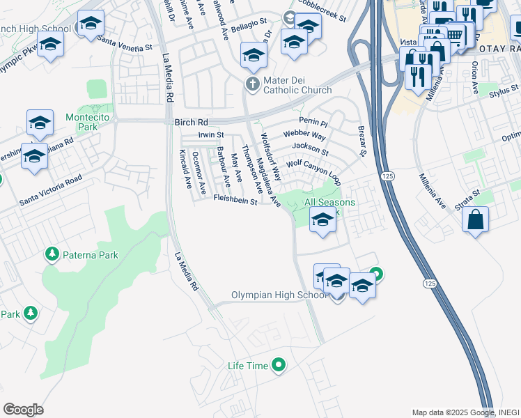 map of restaurants, bars, coffee shops, grocery stores, and more near 1688 Fleishbein Street in Chula Vista