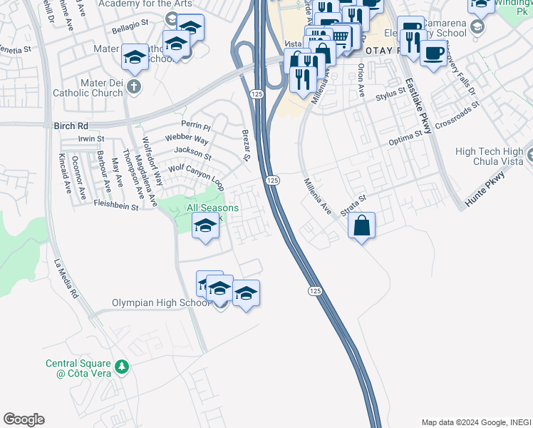 map of restaurants, bars, coffee shops, grocery stores, and more near in Chula Vista