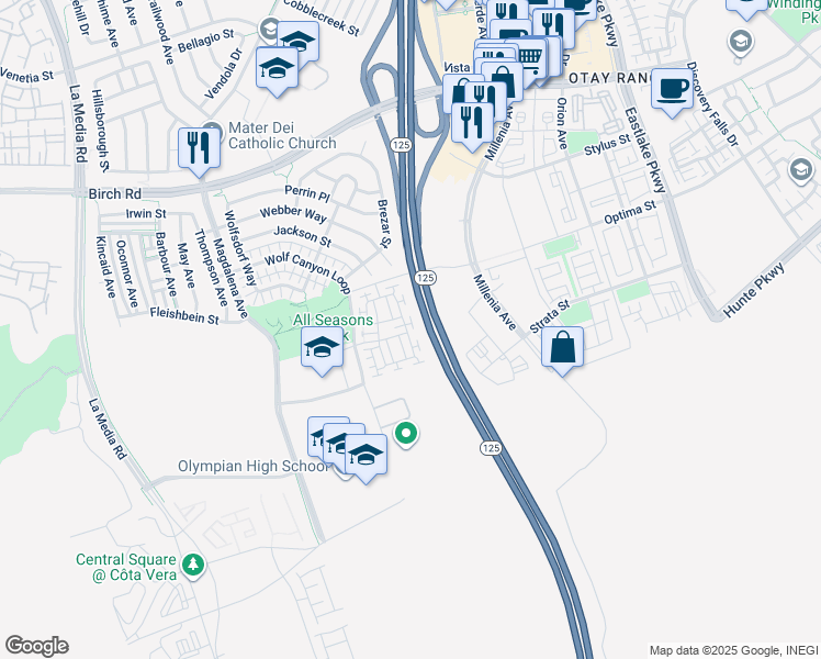 map of restaurants, bars, coffee shops, grocery stores, and more near 1823 Peach Court in Chula Vista