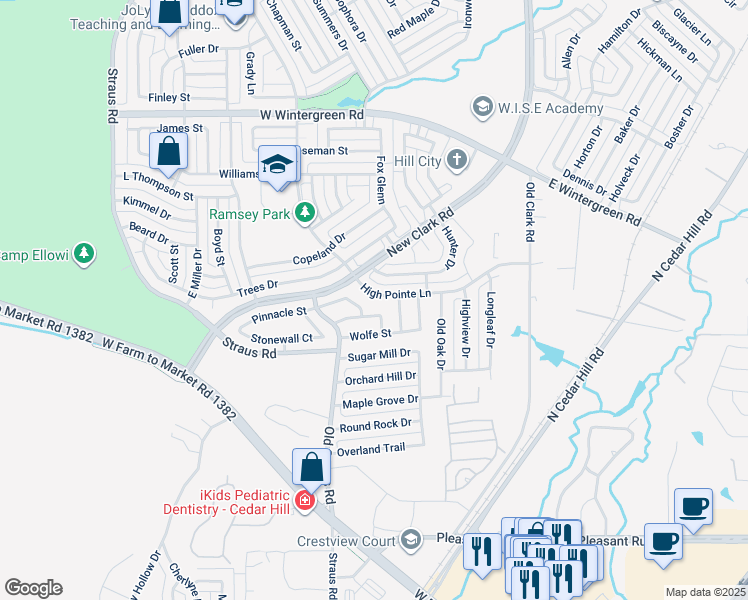 map of restaurants, bars, coffee shops, grocery stores, and more near 229 High Pointe Lane in Cedar Hill