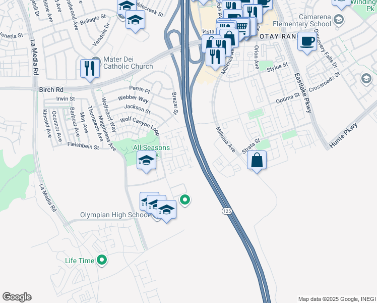 map of restaurants, bars, coffee shops, grocery stores, and more near 1824 Mosaic Street in Chula Vista