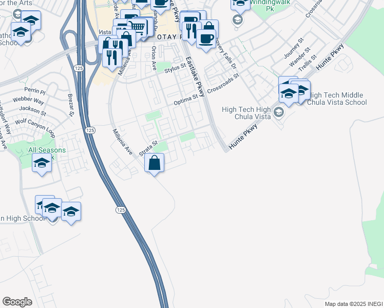 map of restaurants, bars, coffee shops, grocery stores, and more near 2176 Element Way in Chula Vista