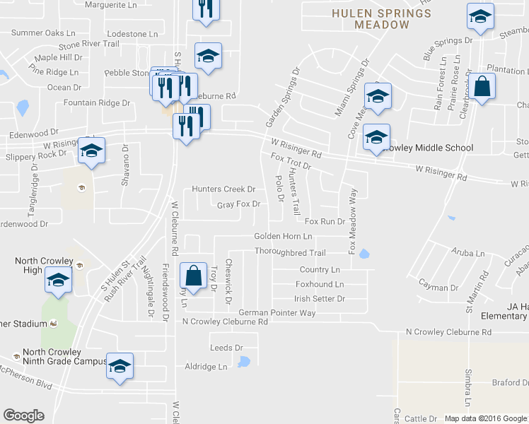 map of restaurants, bars, coffee shops, grocery stores, and more near 8780 Garden Springs Drive in Fort Worth