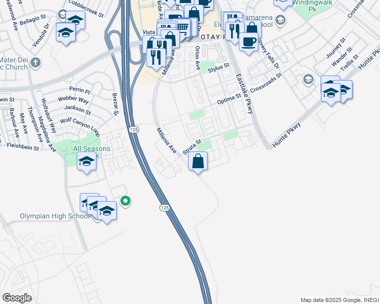 map of restaurants, bars, coffee shops, grocery stores, and more near 7 Hyde Terrace in Chula Vista