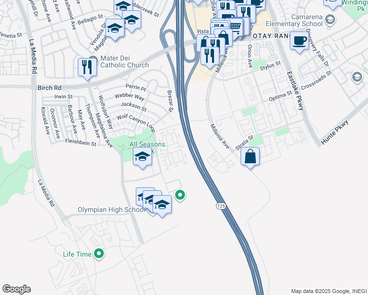 map of restaurants, bars, coffee shops, grocery stores, and more near 1824 Mosaic Street in Chula Vista
