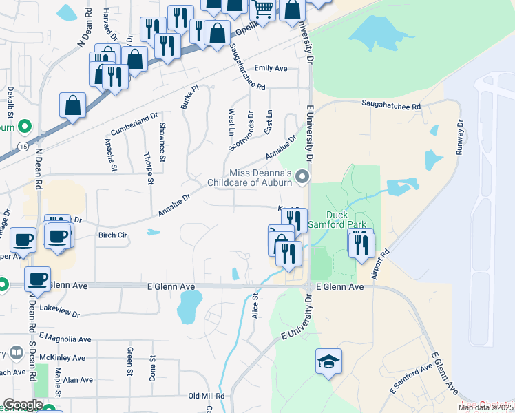 map of restaurants, bars, coffee shops, grocery stores, and more near 1384 Kent Drive in Auburn